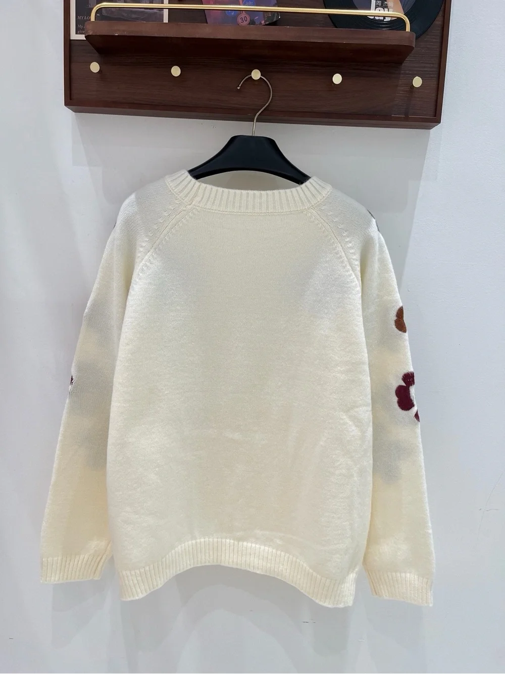 Miu Miu Cream Sweater with Multicolor Floral Embroidery